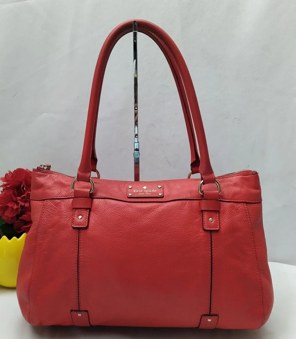 Kate Spade New York Red Pebbled Leather Double Handles Satchel Shoulder Bag